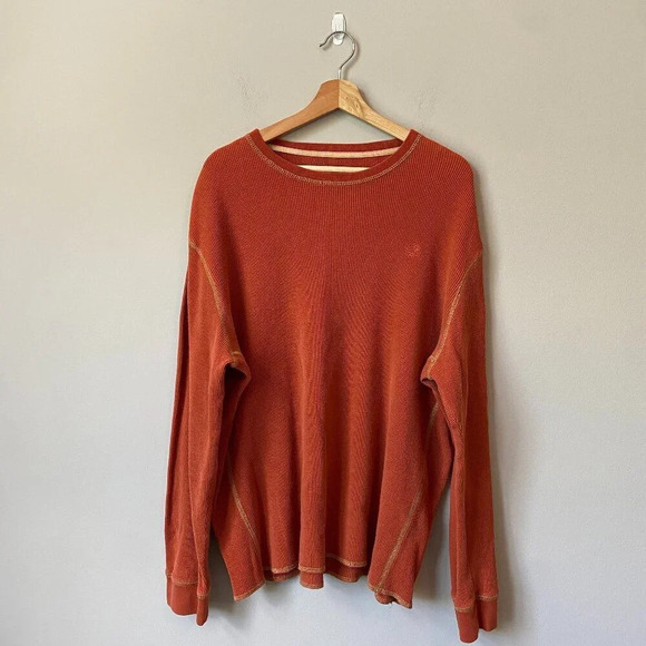 Timberland Mens XL Long Sleeve Waffle Thermal Knit Orange Pullover Shirt Outdoor - Picture 1 of 16